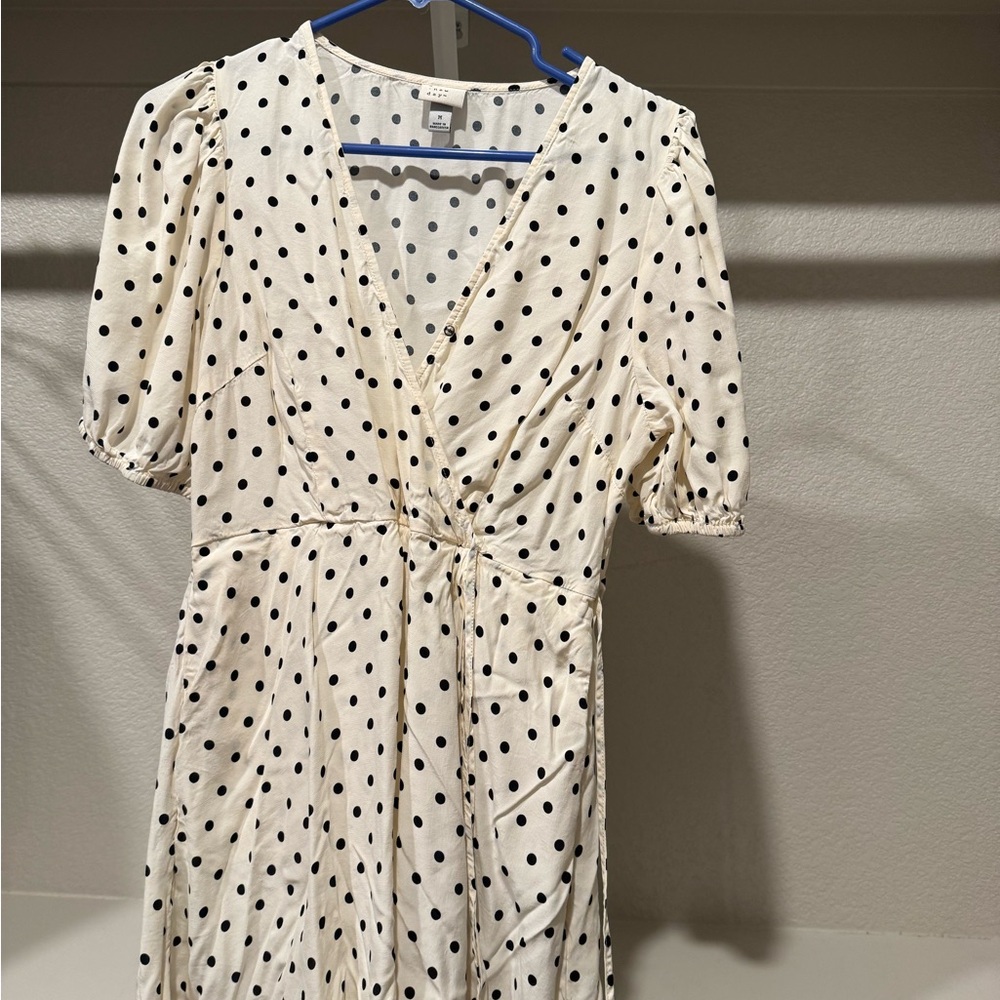 a new day Black and White Polka Dot Midi Dress